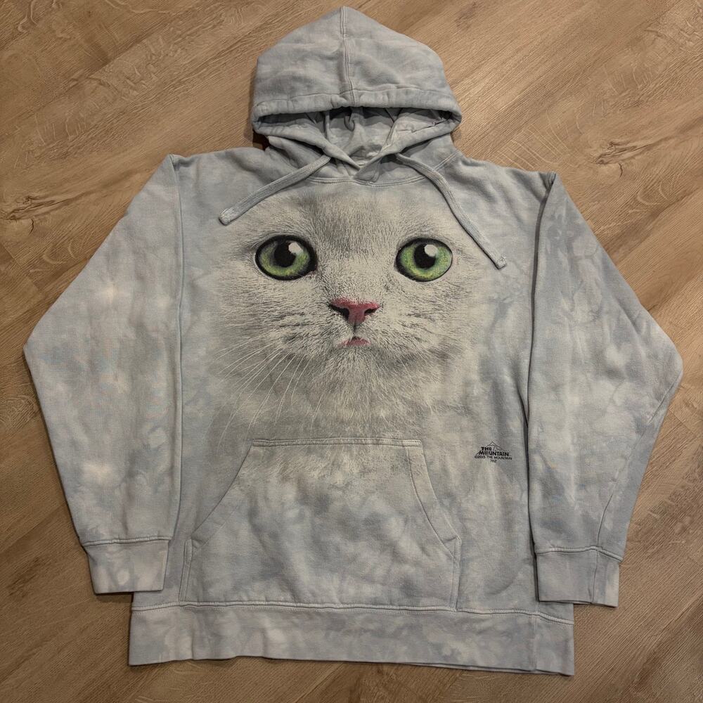 The Mountain Blue Kitten Cat Kitty Face Hoodie Men's Small S Tie-Dye Sweatshirt